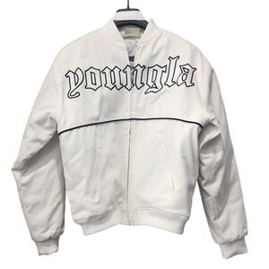 NEW YOUNGLA WHITE CORDEROY JACKET MENS MEDIUM VARSITY Bomber Quilted Zip